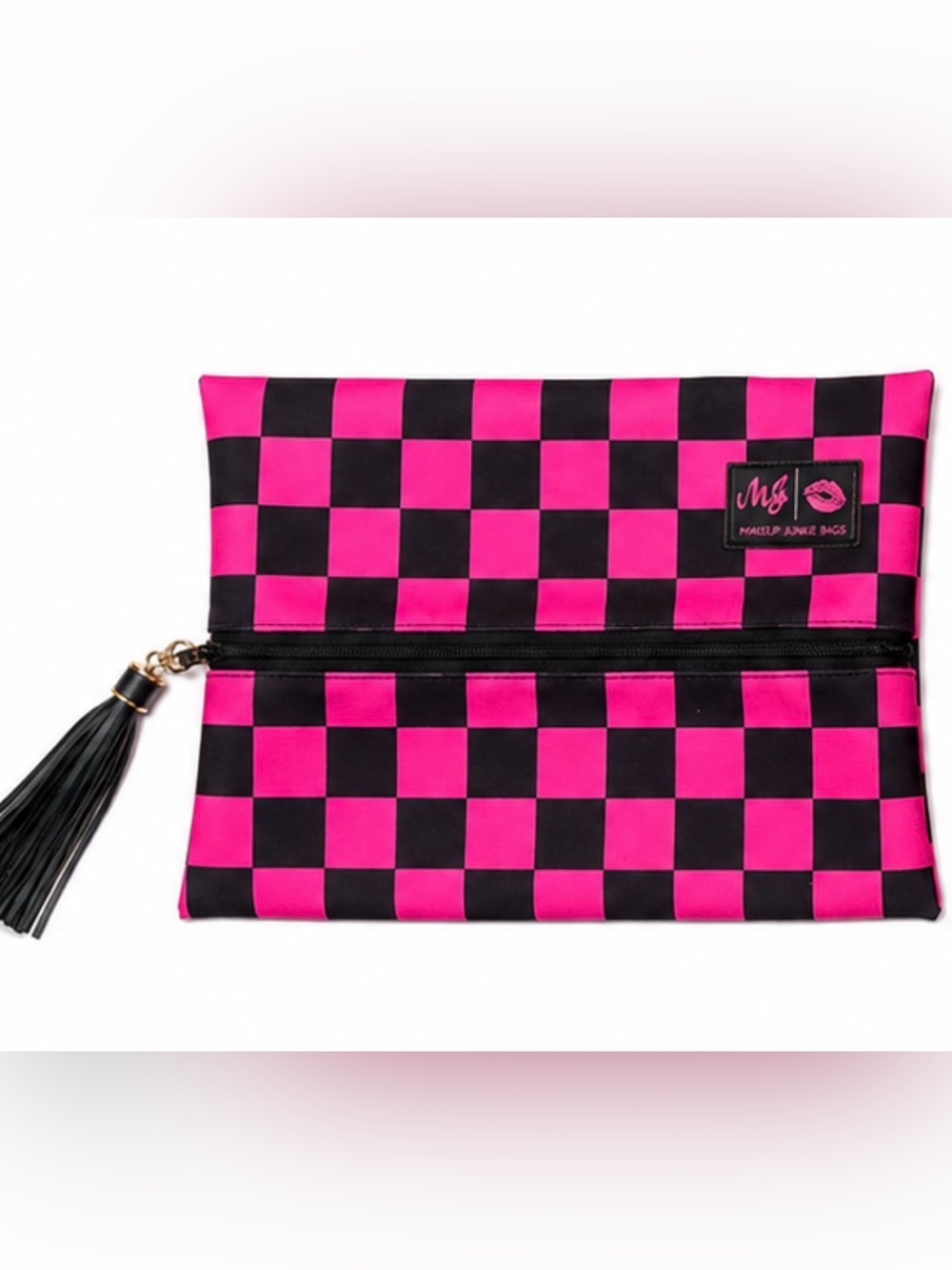 Makeup Junkie "Hot Check" cosmetic lay-flat bag size medium